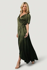 Vara Satin Maxi Wrap Dress