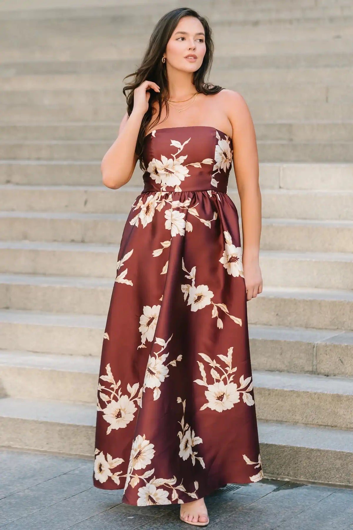 Rosette Strapless Maxi Gown