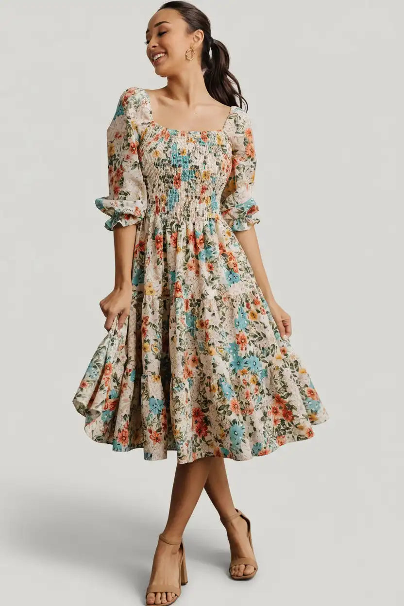 Marta Smocked Midi Dress