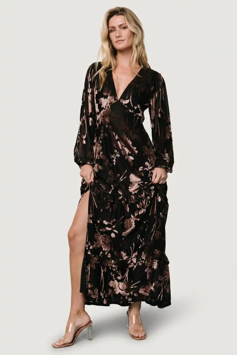 Liana Velvet Embossed Maxi Dress