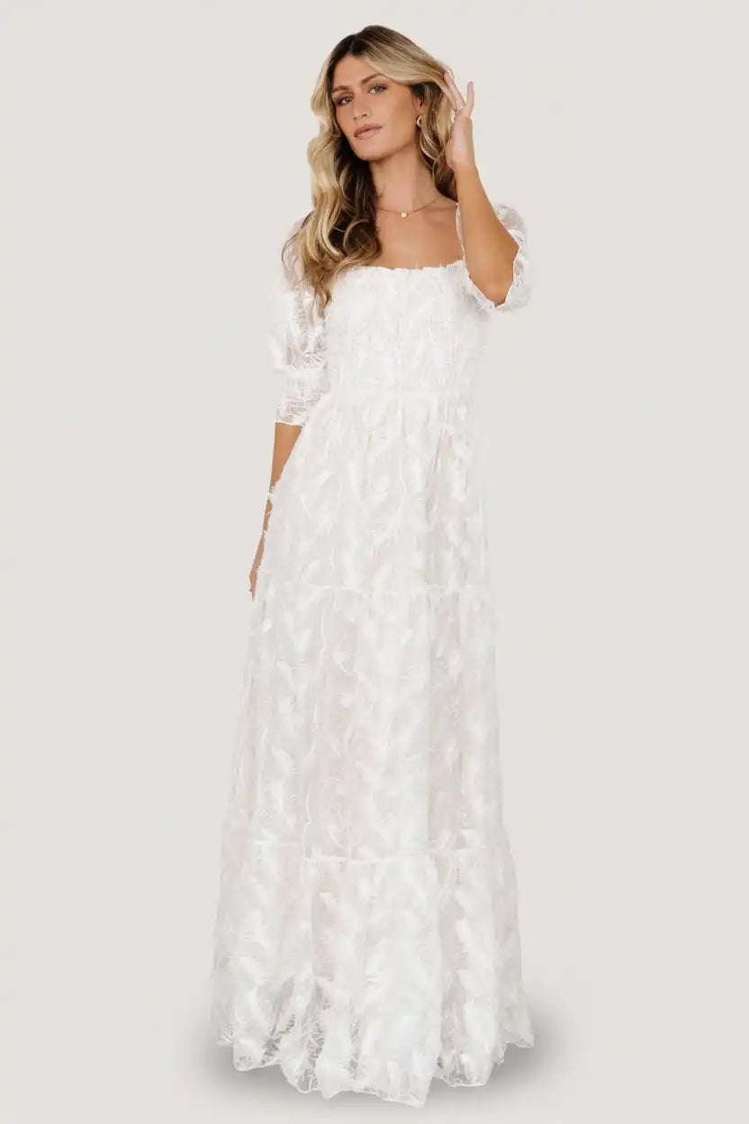 Paloma Smocked Feather Maxi Dress