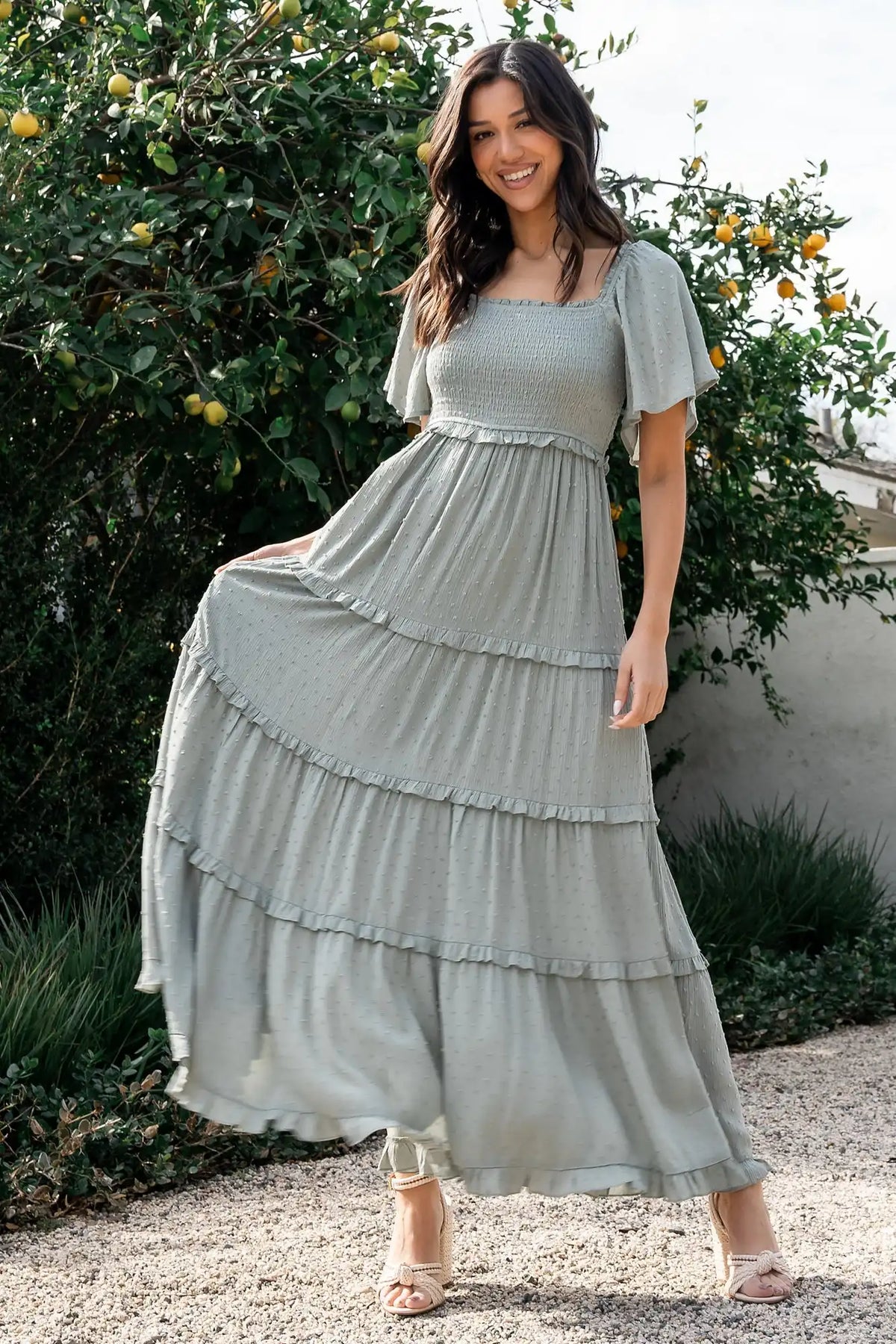 Lenora Smocked Dotted Maxi Dress