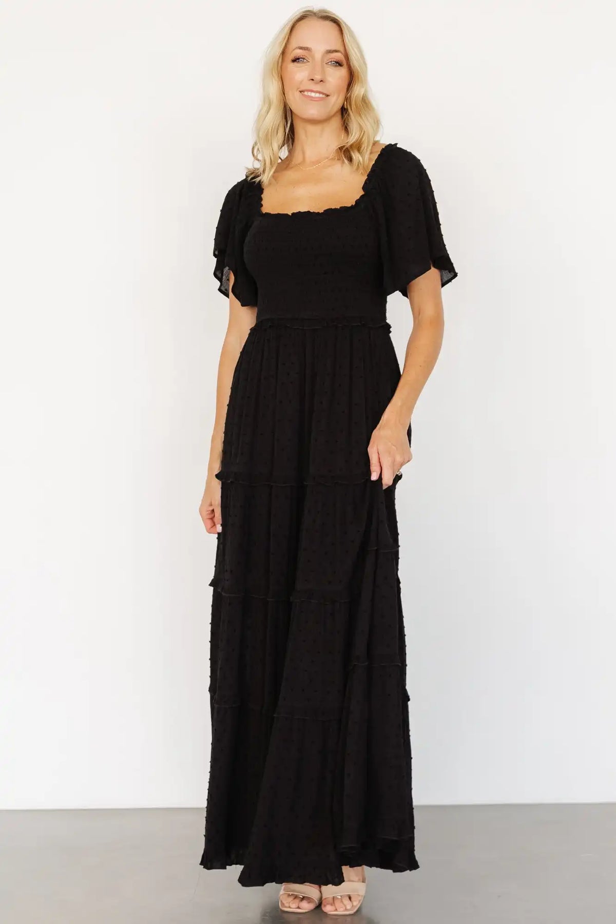 Lenora Smocked Dotted Maxi Dress