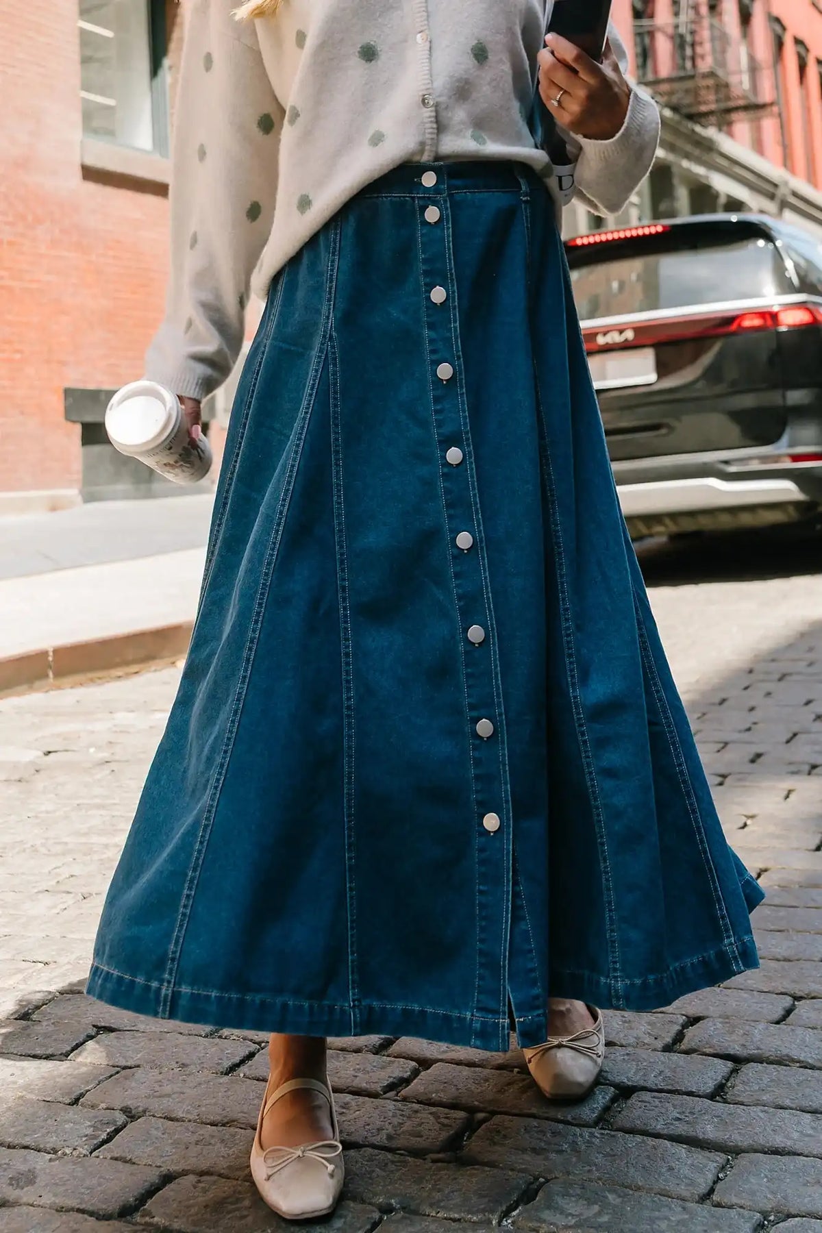 Cece Button Down Denim Skirt