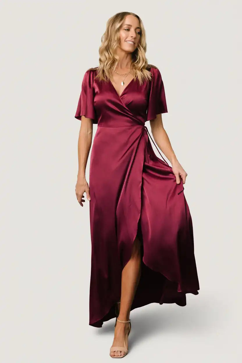 Vara Satin Maxi Wrap Dress