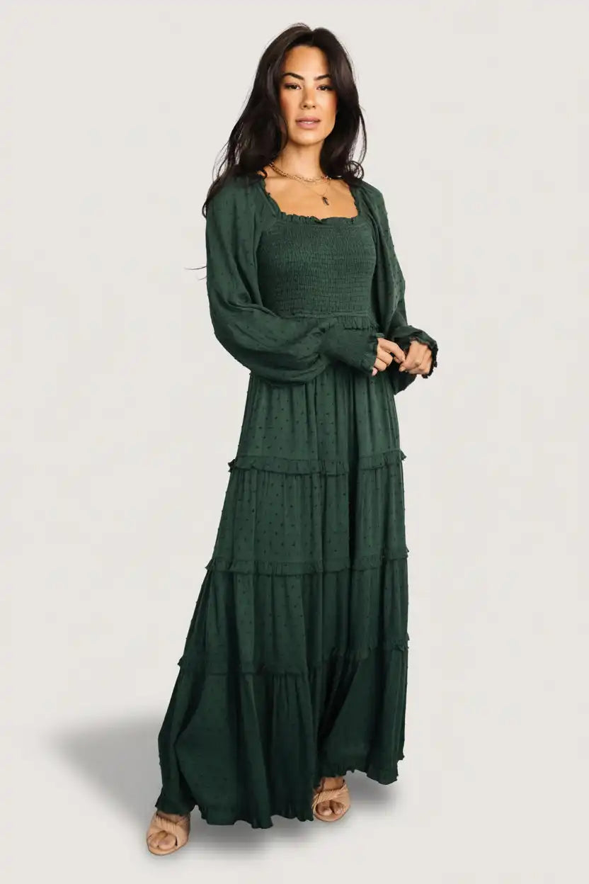 Amanda Smocked Dotted Maxi Dress