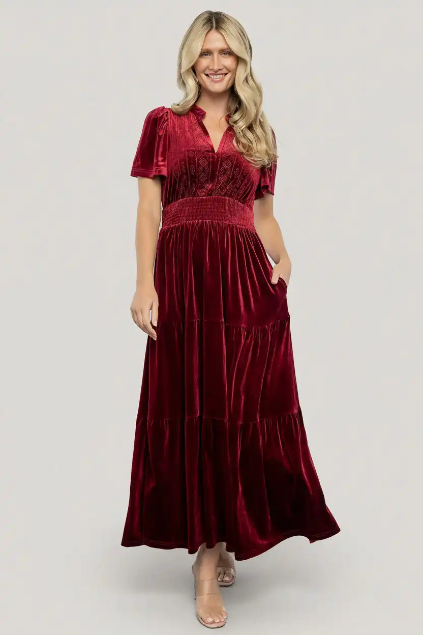 Maida Embroidered Velvet Dress