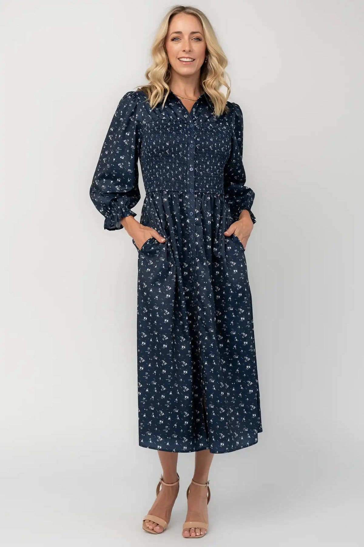 Janette Button Down Midi Dress