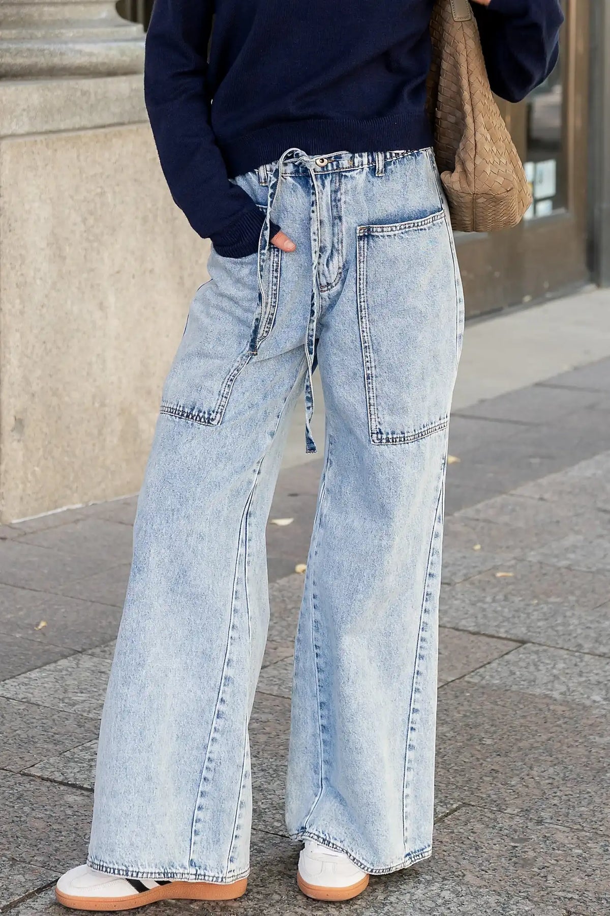 Skyler Drawstring Wide Leg Jeans
