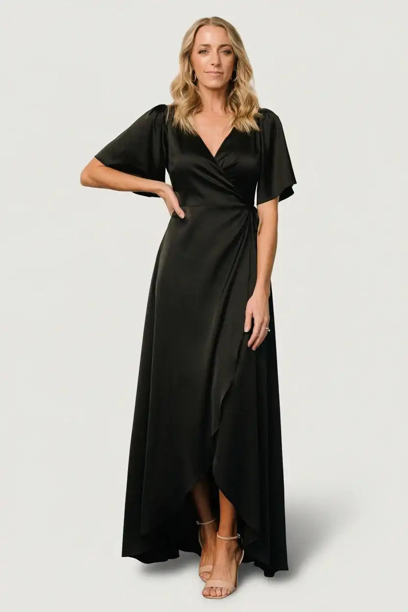 Vara Satin Maxi Wrap Dress