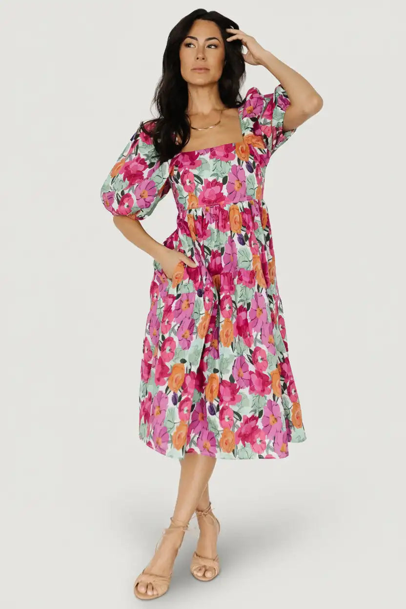 Aimee Puff Sleeve Midi Dress