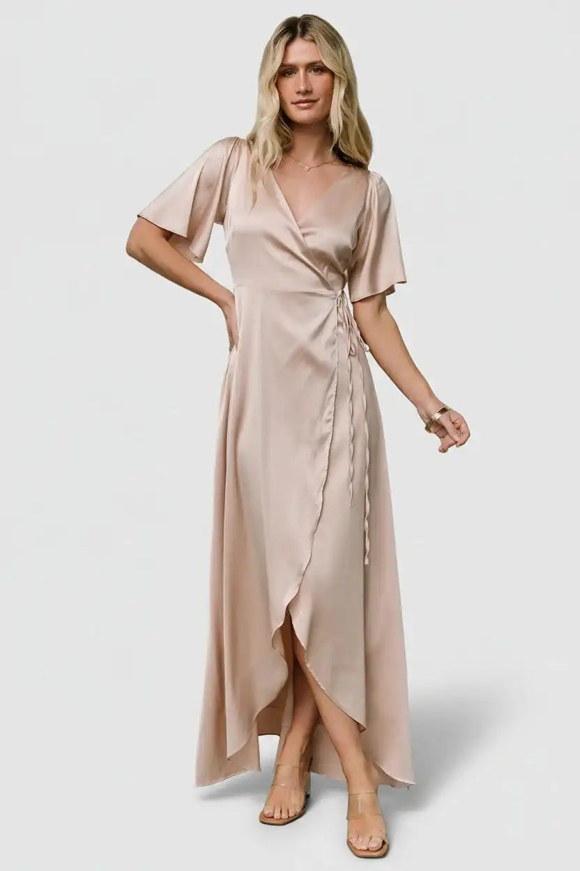 Vara Satin Maxi Wrap Dress
