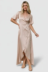Vara Satin Maxi Wrap Dress